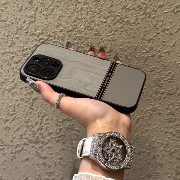 Fodral för iPhone 17promax träådring läder skarvning träådring full lins