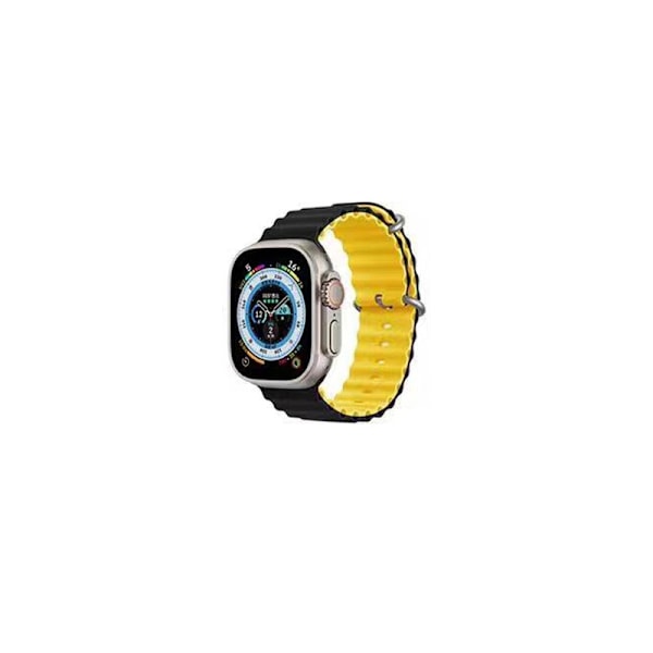 Kellon ranneke Apple Watch iWatch 42-49mm Musta keltaisella