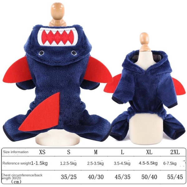 Kæledyrstøj bamse fransk spand efterår vinter koral fleece varm haj transformation tegnefilm navy blue shark xs