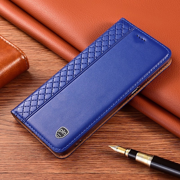 Etui til iPhone 16plus Nappa Blå mesh-skinn innerflip