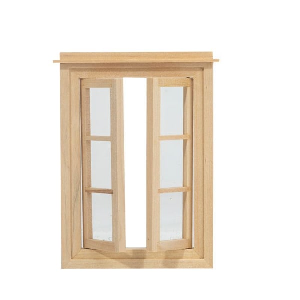 Miniaturemøbler Legetøjsdukker Hus gør-det-selv-dekorationstilbehør Mini 1:12 dør og vindue almindeligt embryomateriale Double-Open 6-grid window