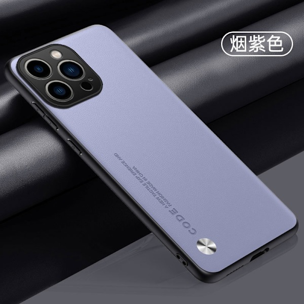 Etui til iPhone 14 Pro Max, røgfarvet lilla, almindeligt læder, personligt, fuldt lys og enkelt
