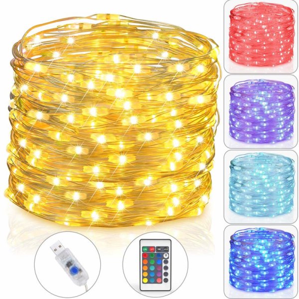 16 farver fjernbetjening USB-strømforsyning Flerfarvet julelys Velegnet til bryllupsfestpynt Fairy Lights 5M 50LED