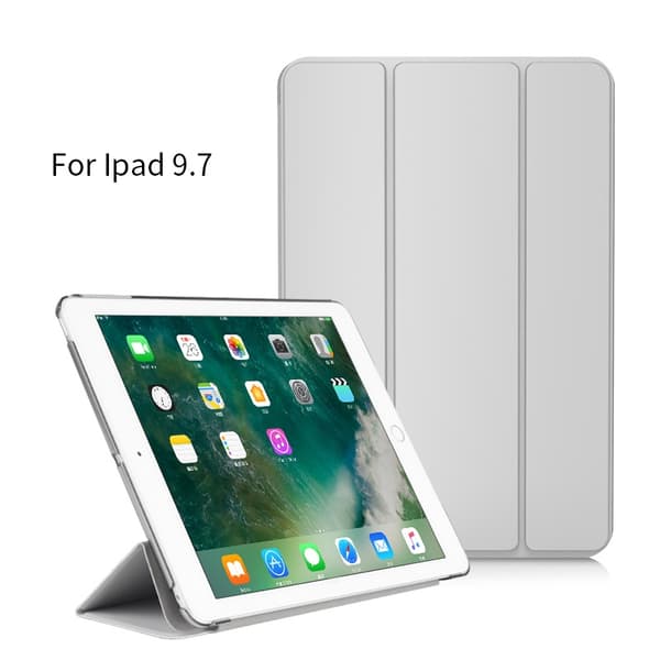 Stilfuldt etui til iPad 5/6/9.7\" grå dvalelæder tre fold hård