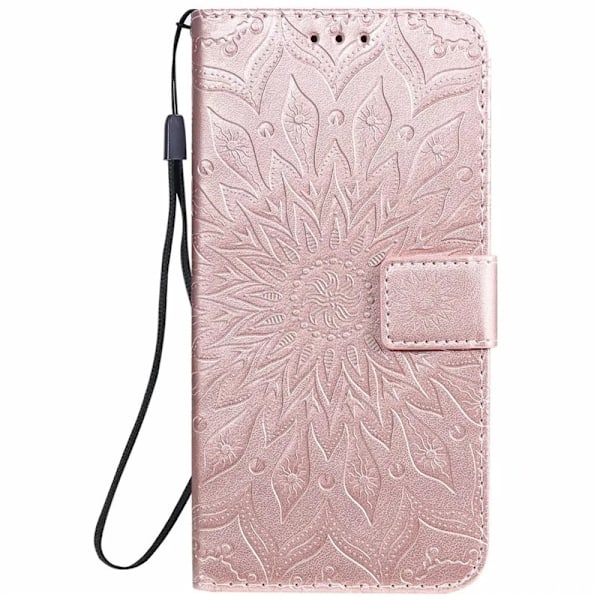 Fodral för iPhone15 roséguld läder solros präglad totem