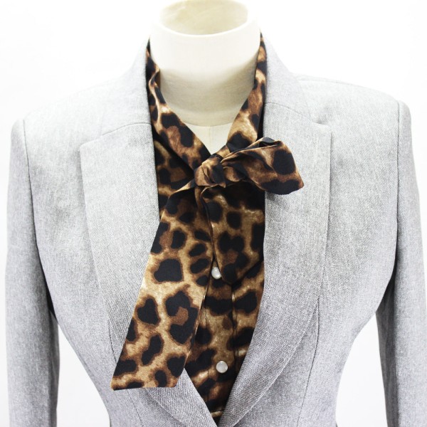 Kvinders falsk krave. Aftagelig halv Leopardprint Knotted Shirt Chiffon Picture color