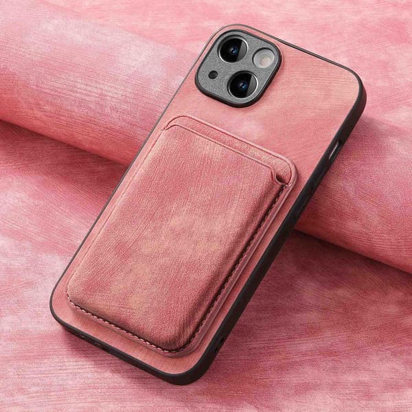 Etui til iPhone 15 Pro rosa magnetisk solid fint hull kortholder