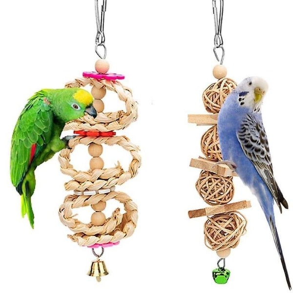 Fuglelegetøj 8 pakker fugl papegøje gynge hængende legetøj naturligt træ bel