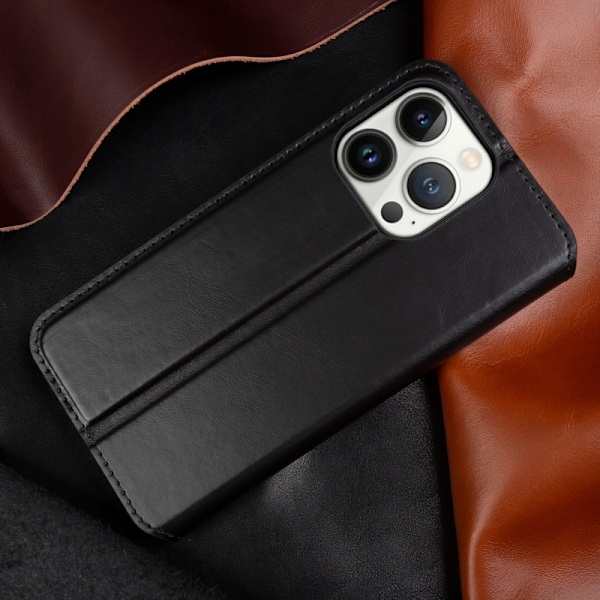 Etui til iPhone15pro sort læder kortslot tyverisikret specialdesignet