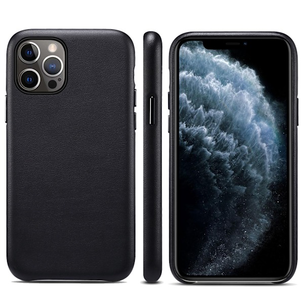 Kotelo iPhone 13 Pro:lle, musta nahka, ohut ja kevyt, kulutusta ja pudotusta kestävä