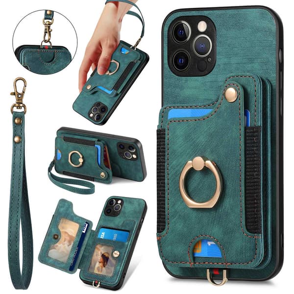 Etui til iPhone 7 Plus / 8 grøn [med snor] læder hardware ring spænde kortholder armbånd