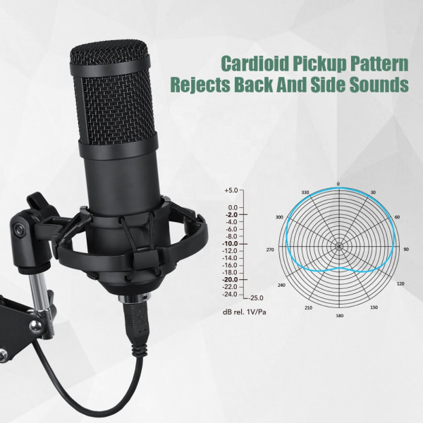 Kondensatormikrofon USB mobiltelefon Dator Karaoke Live-spel Röstchattinspelning Hållare av set 48KHz/16bit