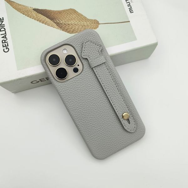 Etui til iPhone 17 Gråt Læder Håndledsrem Stativ Hårdt