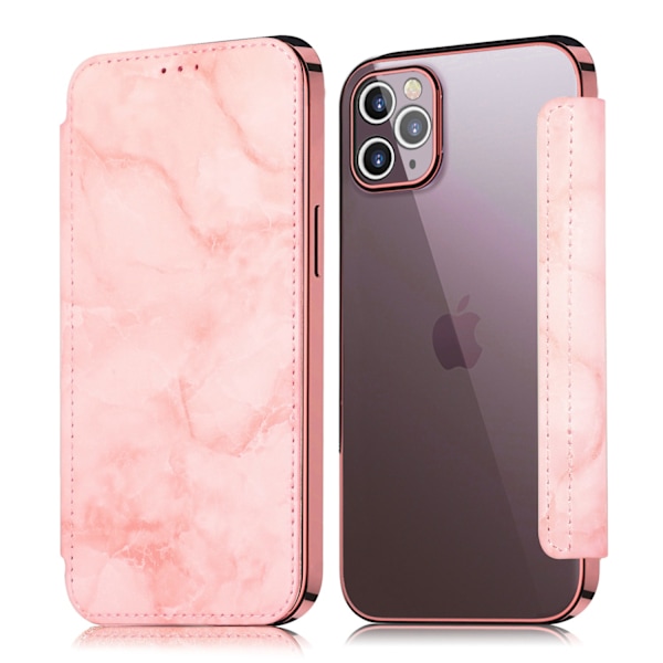 Skal för iPhone 14 Pro roséguld marmor elektroplätering PU-läder mjukt