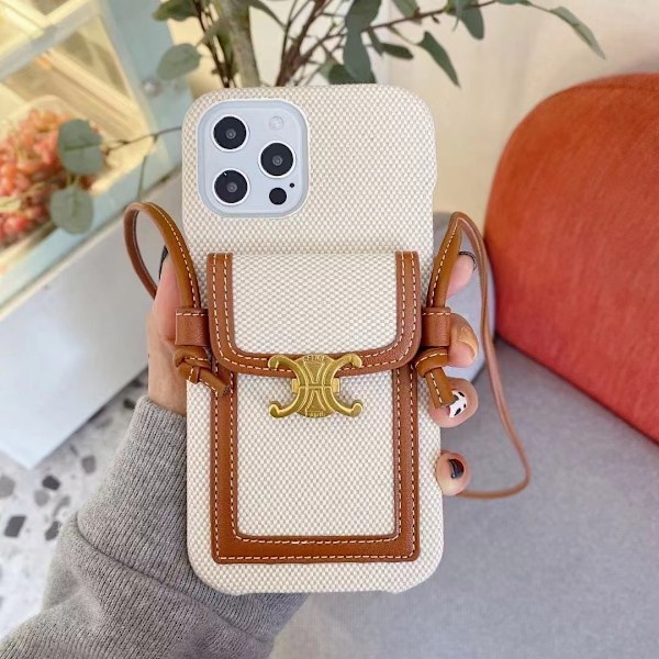 Fodral för iPhone 14pro canvas vit korthållare crossbody gammal blomma läder snodd