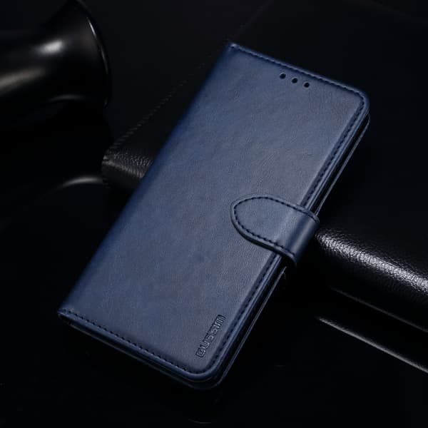 Fodral för iPhone 14 blått läder plånbok kortplats kalvmönster