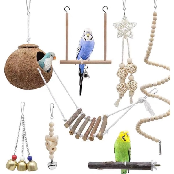 Sikkert ikke-giftigt fuglelegetøj 7stk Parrot Bird Supplies Coconut Shell 7-piece set