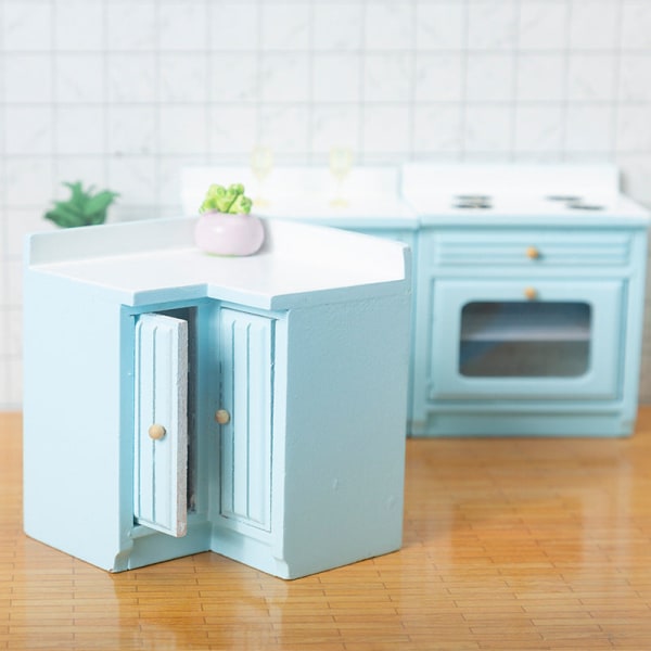 Miniatyrmøbler Leketøy Dukker Hus DIY dekorasjonstilbehør Mini firedelt kjøkkensett 1:12 Blue four-piece kitchen set