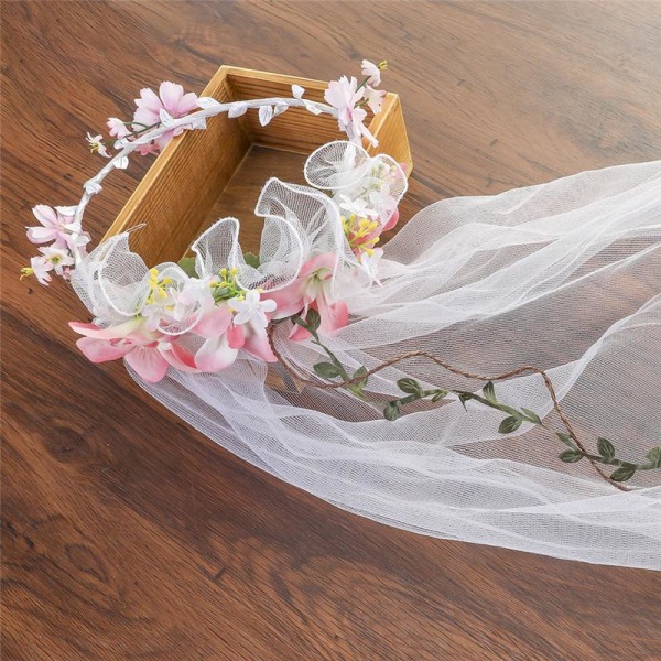 Kvinder mode blomsterkrans med slør krans bryllup pandebånd krone brude tilbehør Like the picture 7#