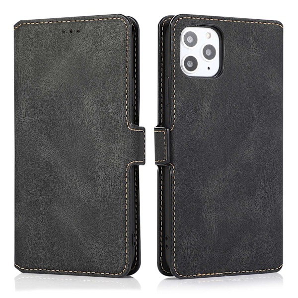Etui til iPhone 14 Pro sort retro Liege multifunktionel kortholderpung
