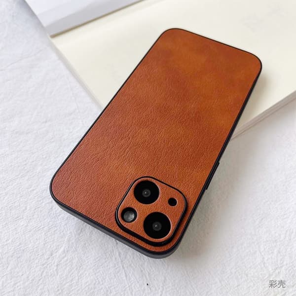 Fodral för iPhone 14plus Zhenpi-korn orange läder fullt anti-fall enkelt solid high end