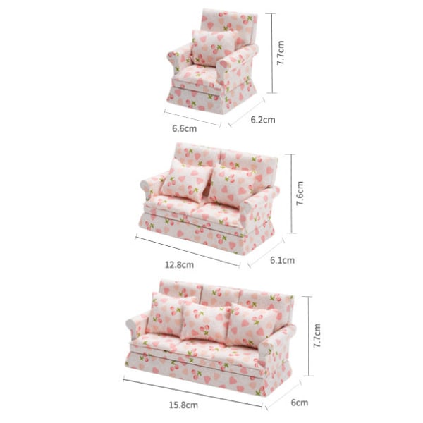 Miniature Furniture Toy Dolls House DIY Decoration Accessories Mini 1:12 Cherry Love Sofa Three-seat sofa