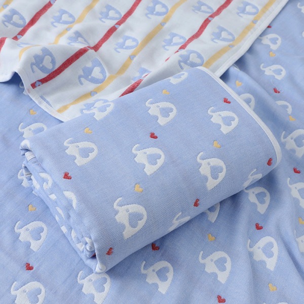 Baby Gauze badhandduk född bomull Jacquard sex lager cover filt Sommar dagis handduk filt Blue Love elephant 70*140cm