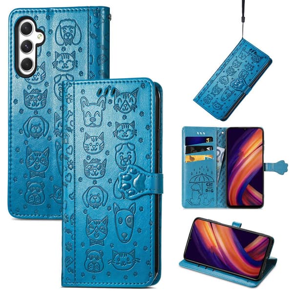 Etui til Samsung M54 blå Læder Flip Kortpung Blue