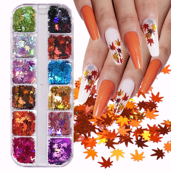 Negledekorasjoner for Nail Art Ins Klassiske fargeskiftende Maple Leaf Laser Tofargede tynne paljetter Laser Maple Leaf sequins