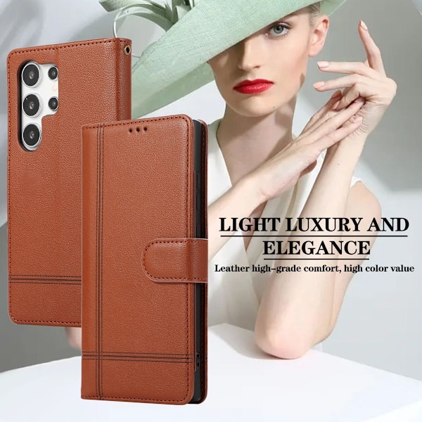 Etui til iPhone 13 mini brunt håndstropp solid multi-kort mote lommebok multi-funksjonskort