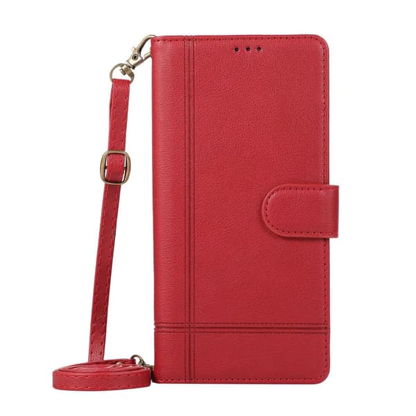 Fodral för iPhone 15 Plus röd crossbody solid multi card modeplånbok multi funktion kortfack