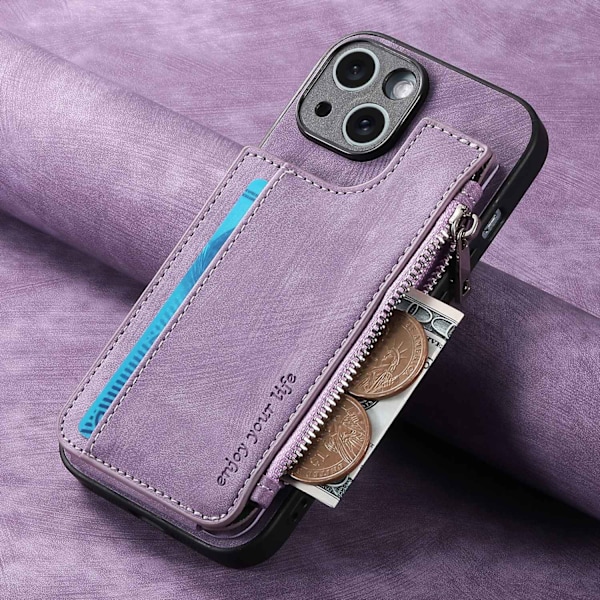 Fodral för iPhone 14 Pro Lätt UV Export Multi Kort Företag Retro Dragkedja Förvaring Läder