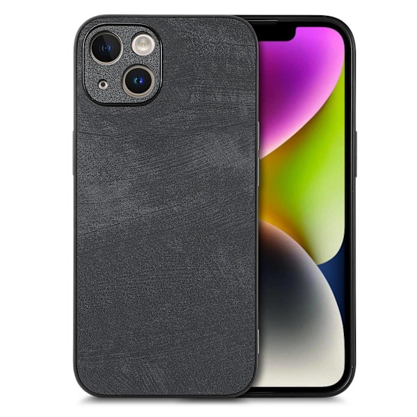 Etui til iPhone 15 Plus Sort Almindeligt Læder Simpel Solid Finporet Multi Model