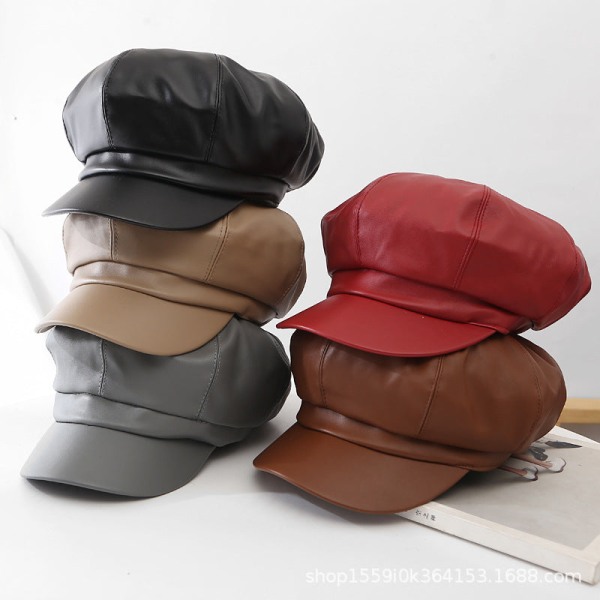 Cap 2022 Höst Vinter Läder Casual Enfärgad Coffee 54-58cm