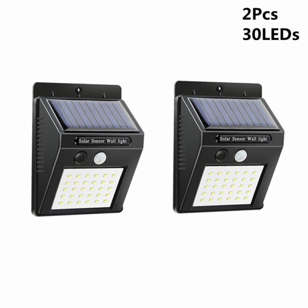 20/100/144 LED-lys Solar Light Outdoor Solar Lamp Powered Sollys Vanntett PIR-bevegelsessensor Gatelys for hagedekorasjon 2Pcs 30Leds