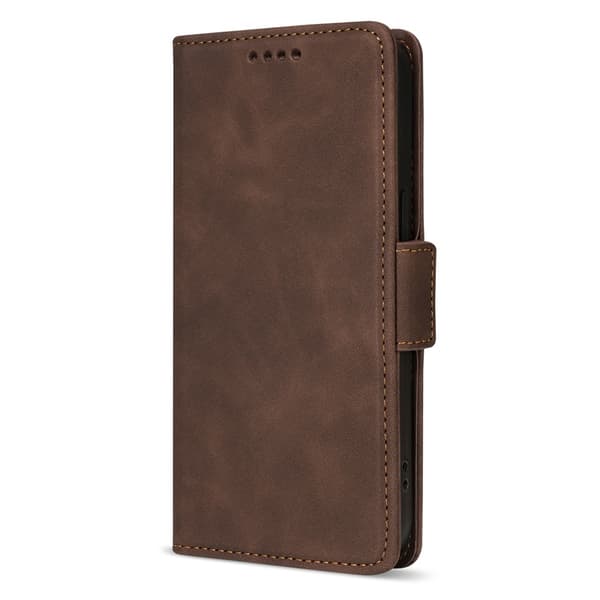 Etui til iPhone 15 Pro brun side spenne skinnfølelse lær side ensfarget