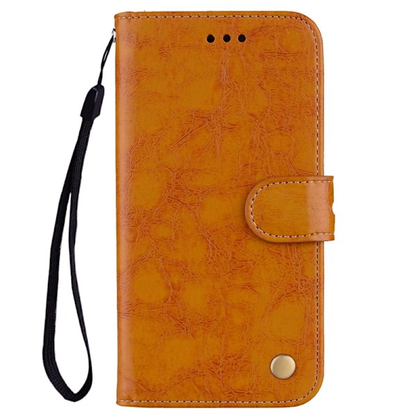 Kotelo iPhone 15 Plus -puhelimelle, oranssi vahattu nahkakotelo, retrotyylinen vahattu