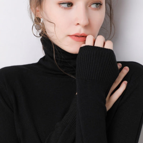 Naisten Neuleet Syksy Talvi Neule Turtleneck Neule Löysä kasa kaulus Peruspaita Slim Fit Black L