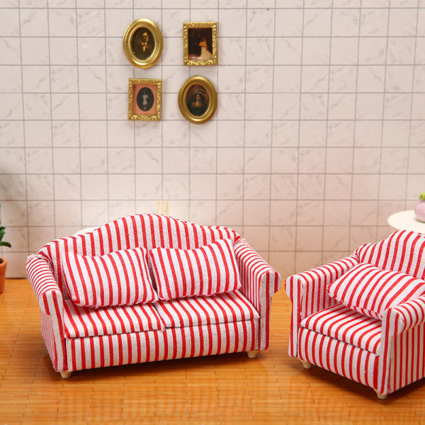 Miniaturemøbler Legetøj Dukkehus gør-det-selv-dekorationstilbehør Mini 1:12 enkelt dobbeltsofa Single sofa