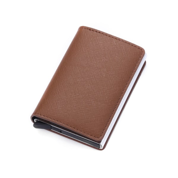 RFID Aluminum Alloy Wallet Pu Automatic Pop-up Card Holder Metal Wallet Dark Blue