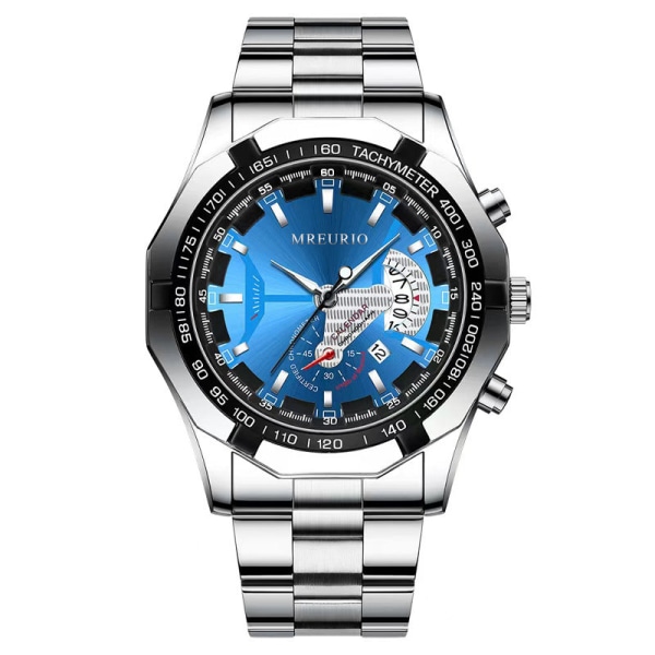 Miesten kellot Ei-mekaaninen watch, suuri kellotaulu lahja White steel blue face