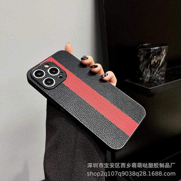 Fodral för iPhone 14 röd tvåfärgad lammskinn colorblock läder kontrast