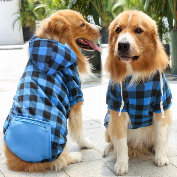 Kæledyrstøj Plaid lynlåslomme efterår og vinter Ny brystrem Blue and black plaid xl