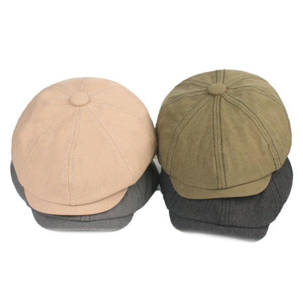 Baretti Hattu Maalari Cap Miesten Retro Kahdeksankulmainen Hattu Pesty Distressed Peaked Cap Taiteellinen Nuorten Hattu Naisten Baretti Army Green M（56-58cm）