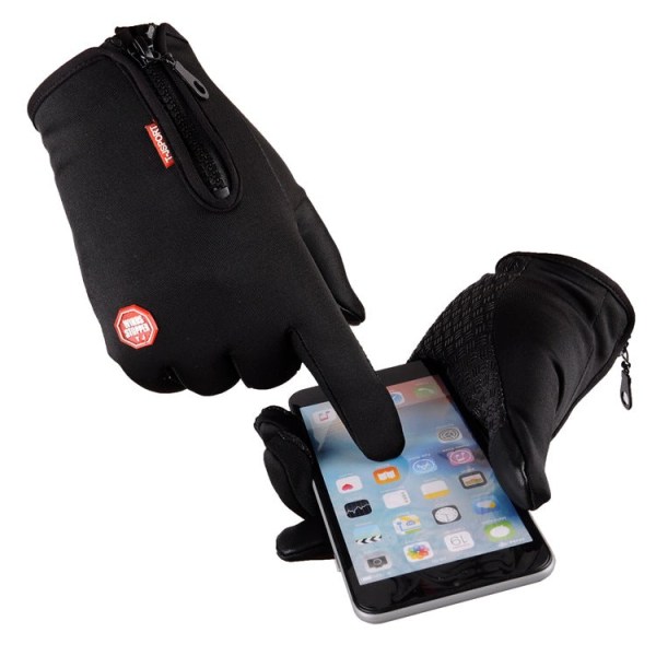 Kvinnor Män Cykelhandskar Full Finger Touch Screen Utomhus Zipper Sport Varm bergsbestigning Model b in black XXL