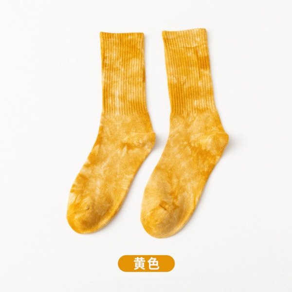 5 par trendy voksne mænds sokker plus størrelse mellemhøj tube Tie-Dye fladskærm åndbar svedabsorberende Yellow 40-46