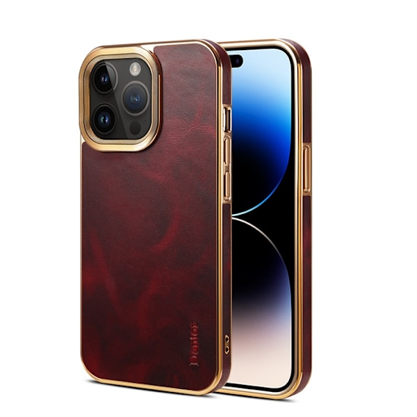 Fodral för iPhone15pro vinrött läder kohud elektroplätering