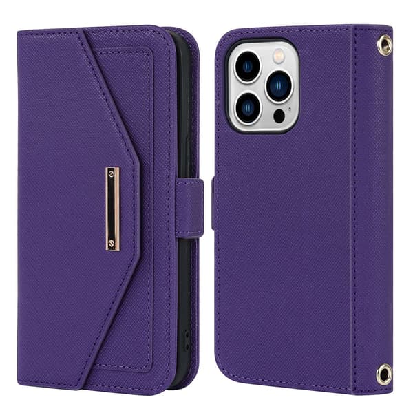 Fodral för iPhone16pro lila ve-korsnarvs plånboks läder