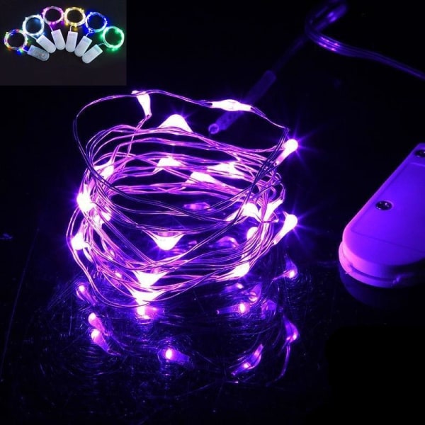 LED Starry String Light 2M LED Kobbertråd Batteri drevet til julebryllup Purple 2M