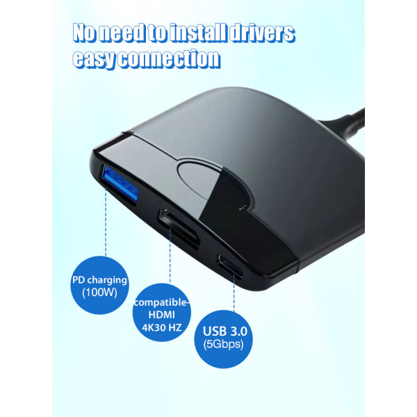 För Nintendo Type-C tre-i-ett Expansion Dock Switch Portable Base HD Video Converter Hub Black and gray